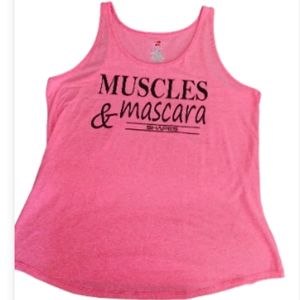 Women's Pink Shapes Fitness for Women Gym Trainer Muscles & Mascara T Sh…